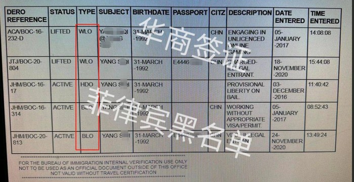 菲律宾中国黑名单