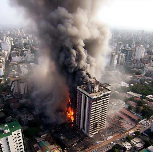 菲律宾马尼拉市中心一栋高层建筑突发火灾